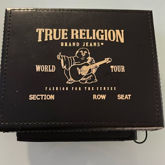 True Religion NWT wallet black 2 fold rfid protection genuine leather cool box - Picture 5 of 7